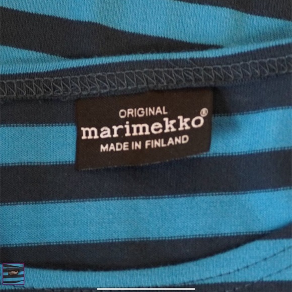 Marimekko Turquoise & Black Long Sleeve Midi Dress Sz XL Fits L - Picture 2 of 3